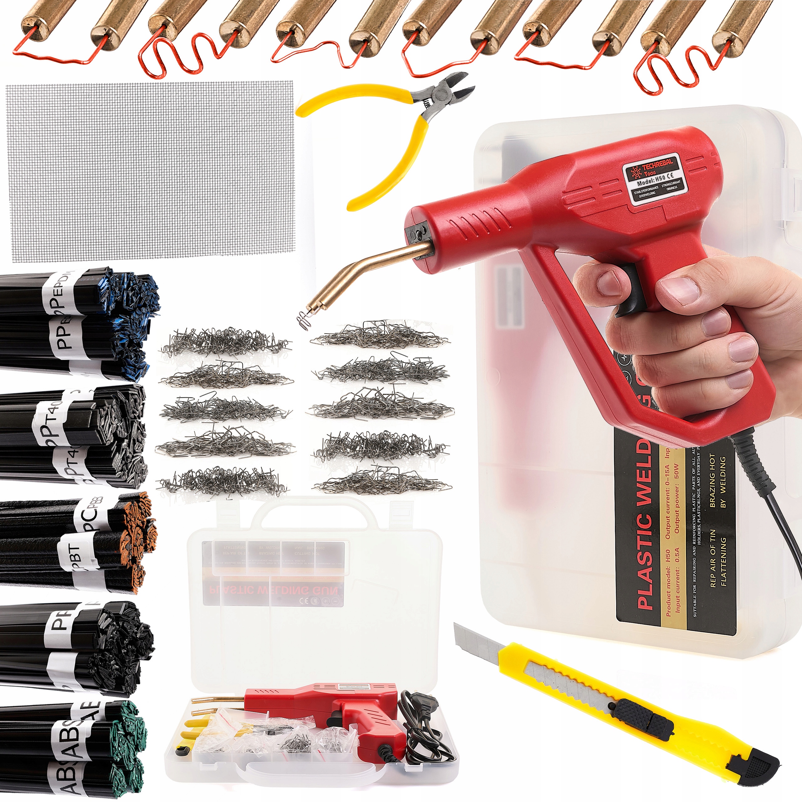 Plastová Sešívačka, Sada 5 Pojiv, 800 Sponek, 6 Druhů, Síťka Techrebal