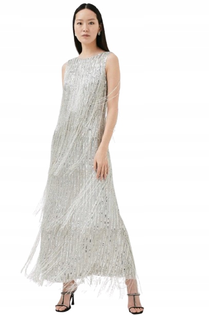 Karen Millen Šaty Glamour Stříbrná Maxi 38 Yłv