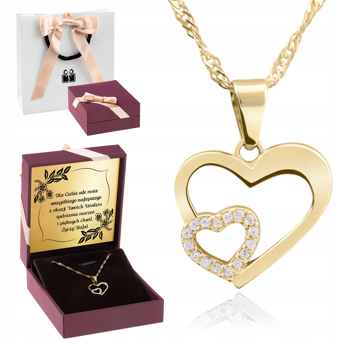 

Złoty Naszyjnik Serce Cyrkonie pr. 585 Dedykacja