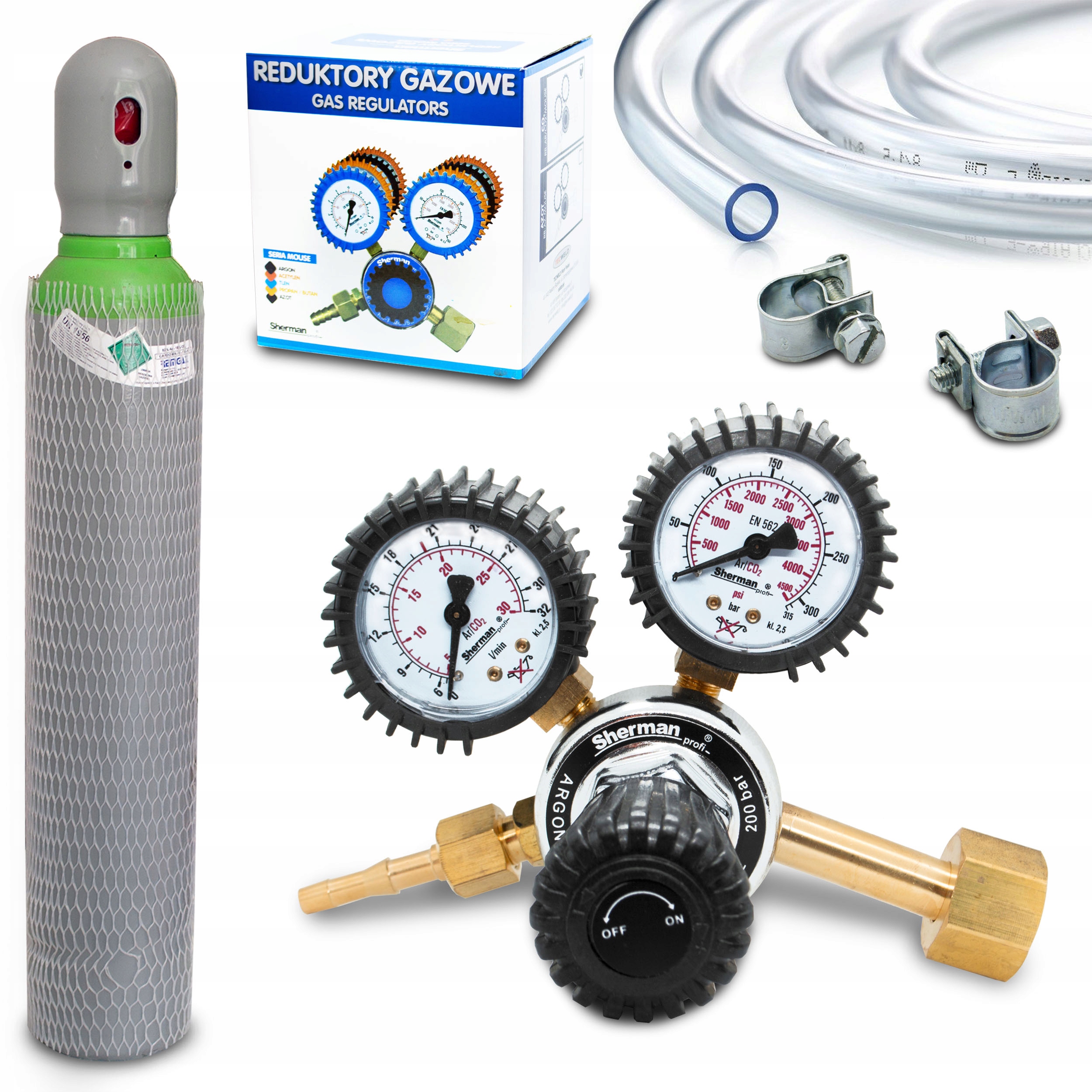 

Zestaw Butla Mieszanka Ar CO2 pełna Reduktor Wąż