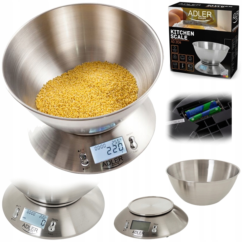 

Waga Kuchenna Inox Tara Timer Alarm Adler AD3134