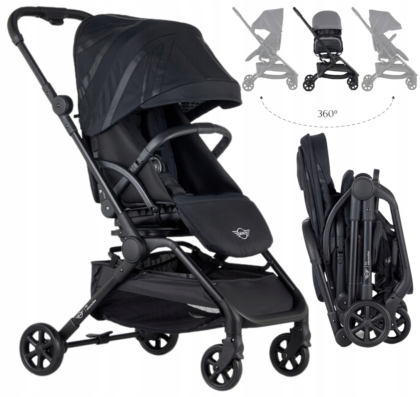 Wózek spaceówka lekka Mini by Easywalker Buggy black 360° Lekki obrotowa