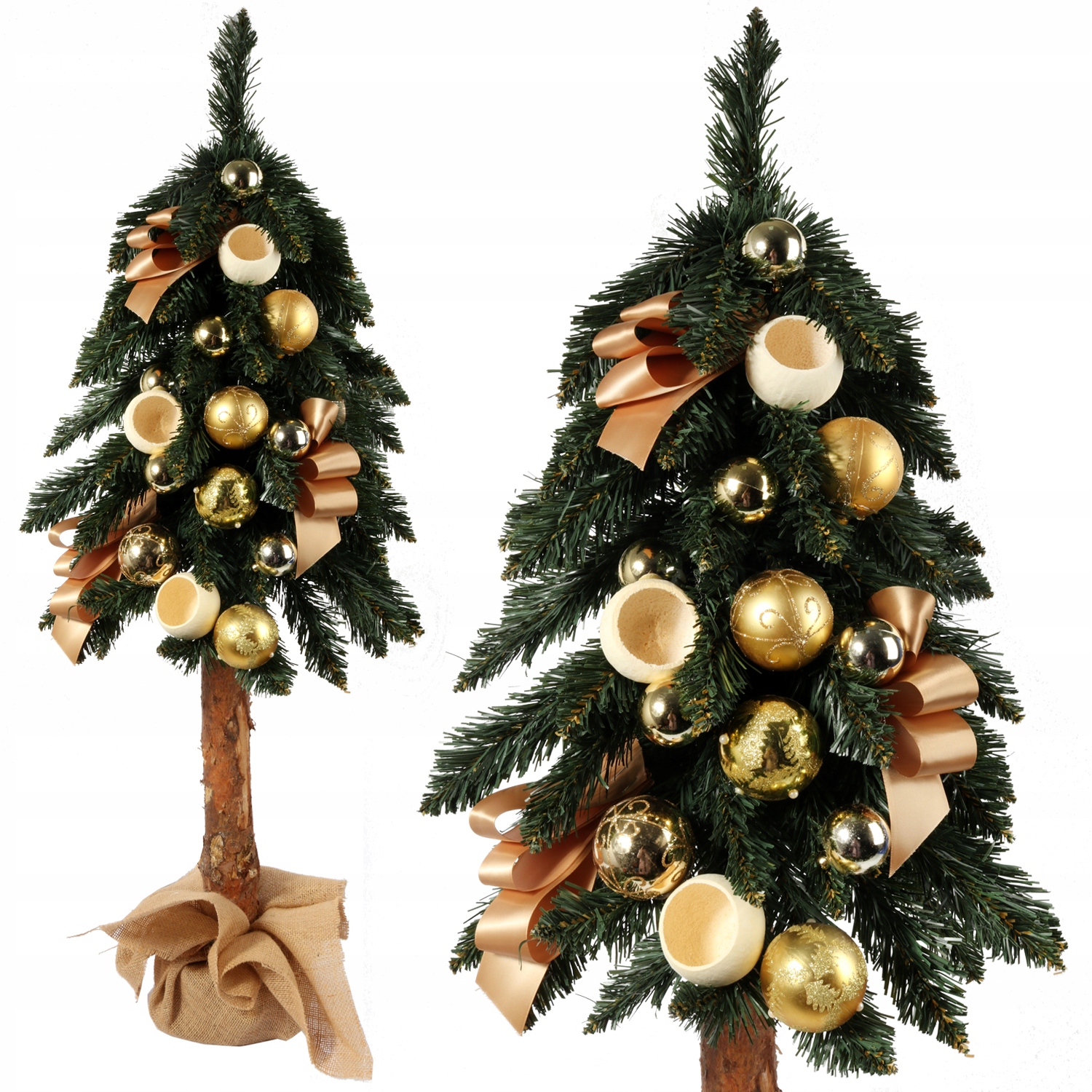 Vánoční stromek na přírodním kmeni s dekorací 100cm zlatý