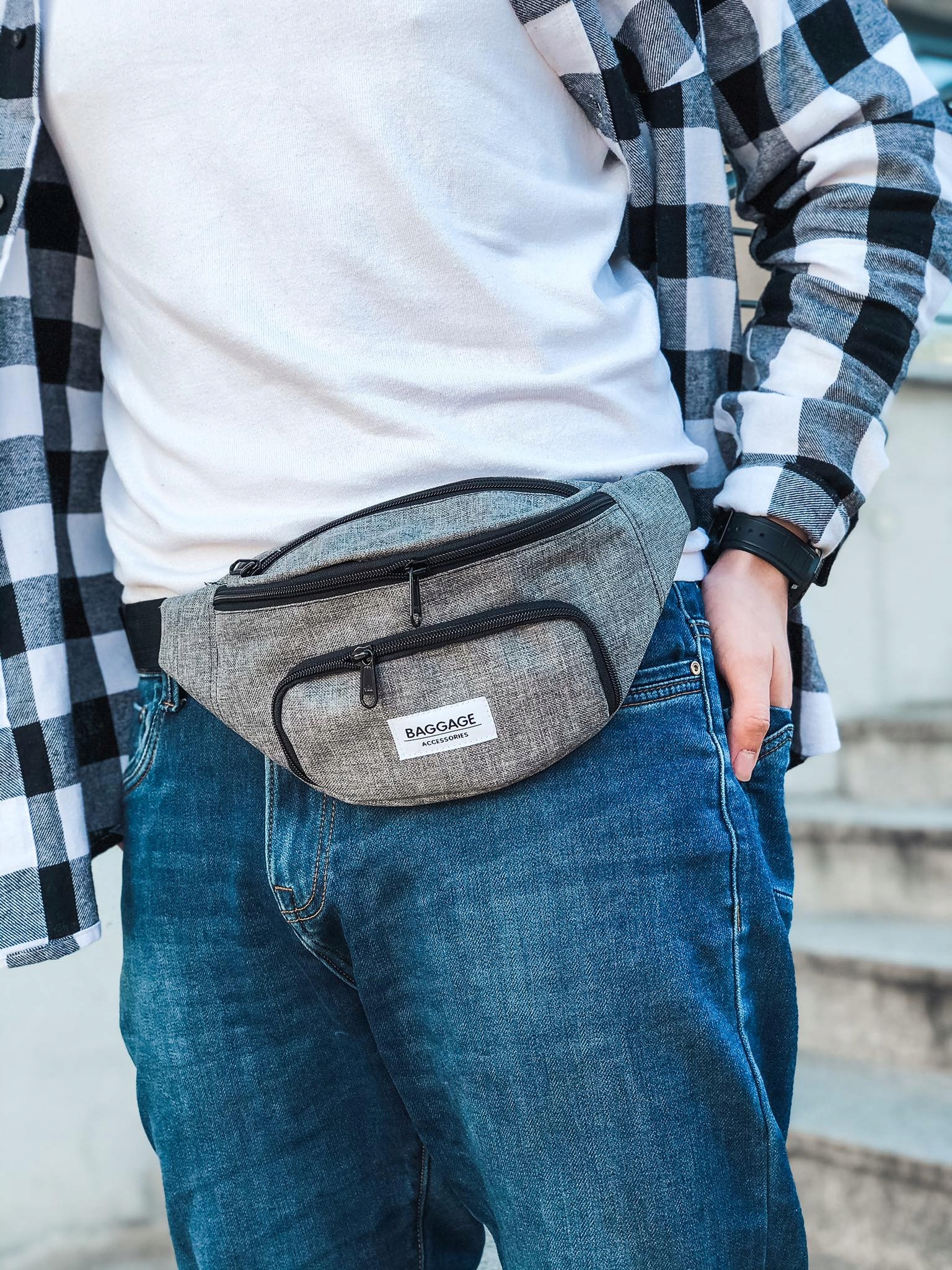 SASZETKA NERKA MĘSKA BIODRÓWKA 4K SZARA CZARNA Typ nerka