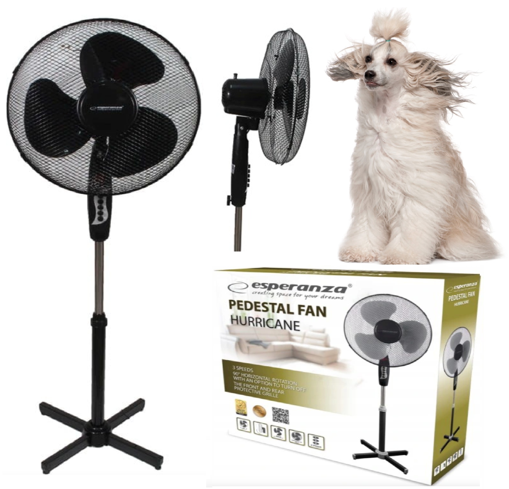 Podlahový ventilátor Esperanza Hurricane čierny