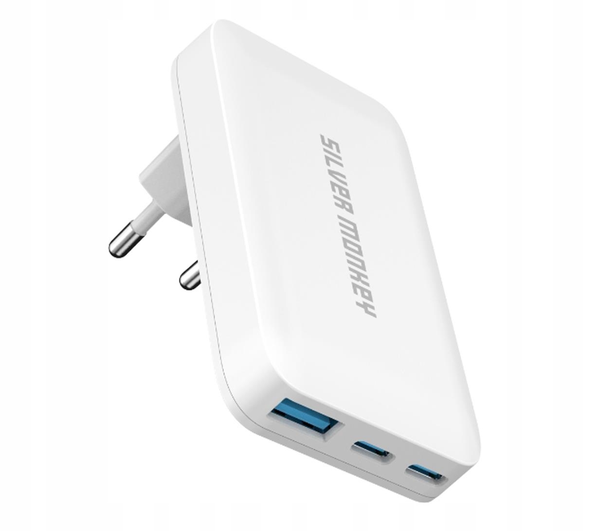 Ładowarka do smartfonów Silver Monkey Ładowarka GaN 65W 2xUSB-C, Usb-a