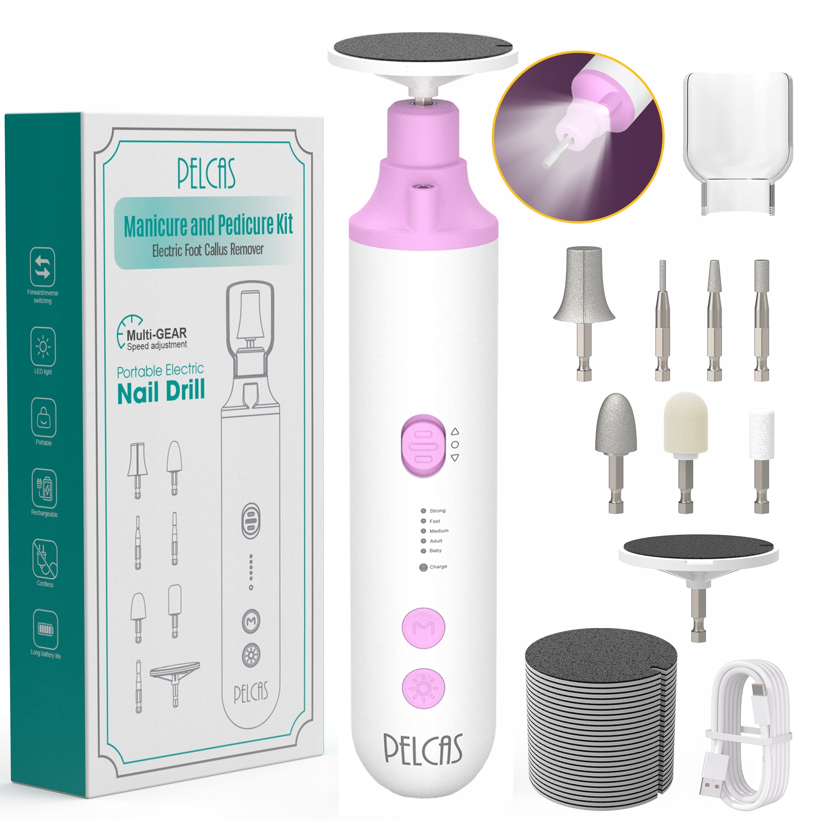 Pilnik elektryczny RM-010 do pielęgnacji paznokci pięt stóp Bezprzewodowy