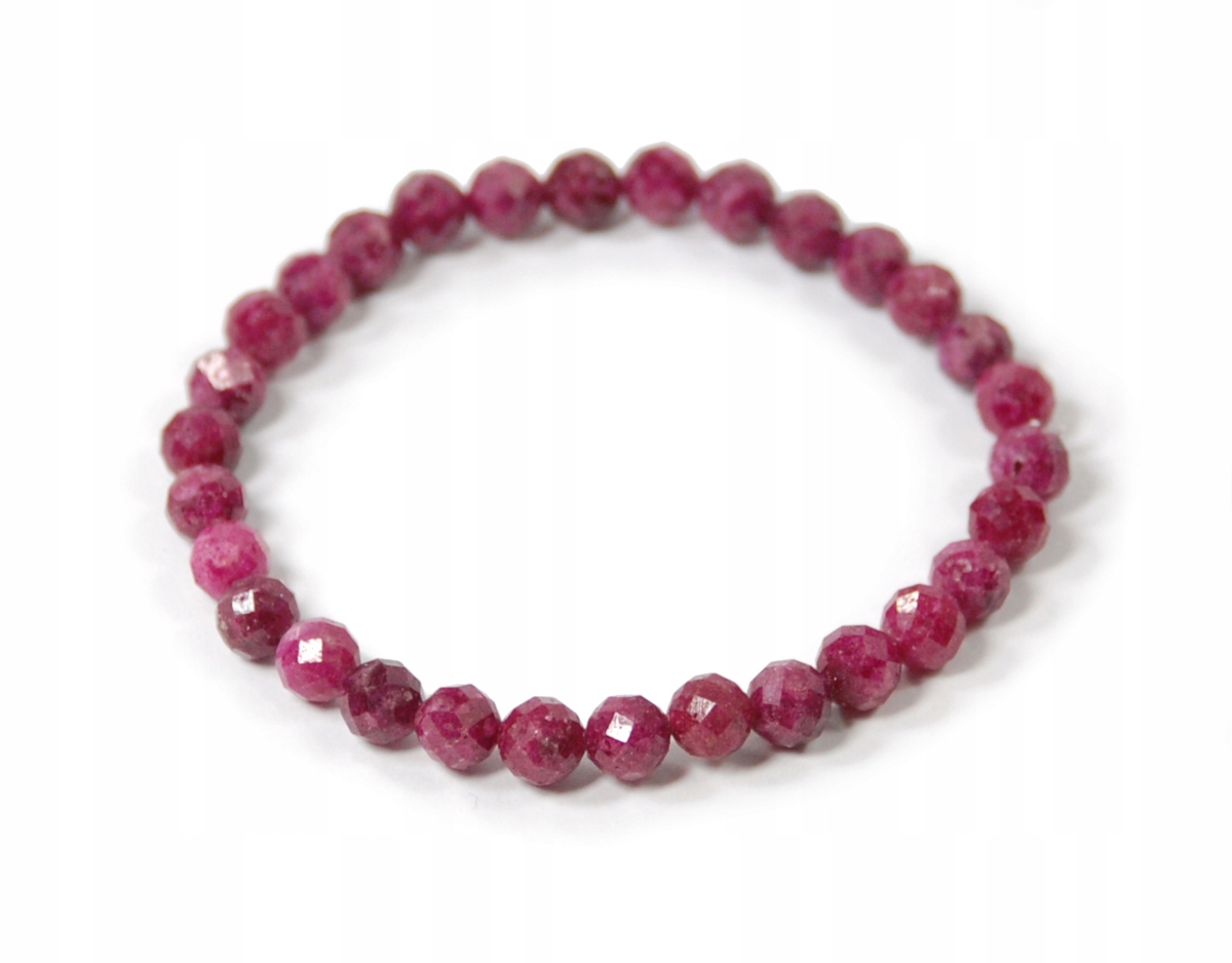Bransoletka naturalne Rubiny czerwone kulki fasetowane 6mm na gumce