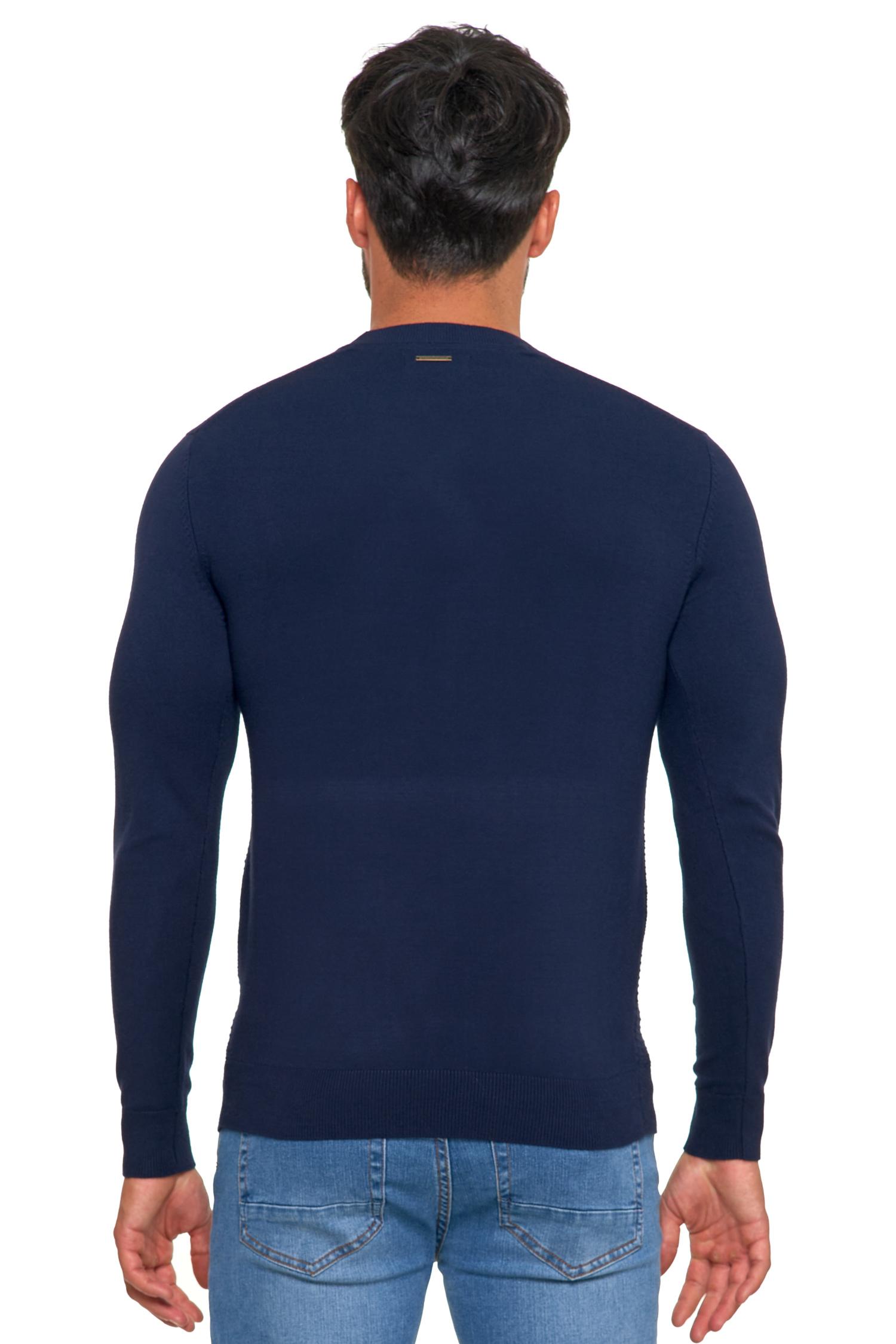 Sweter Męski Elegancki Modny Okrągły Dekolt Klasyczny Wiskoza MORAJ - L Kolor niebieski