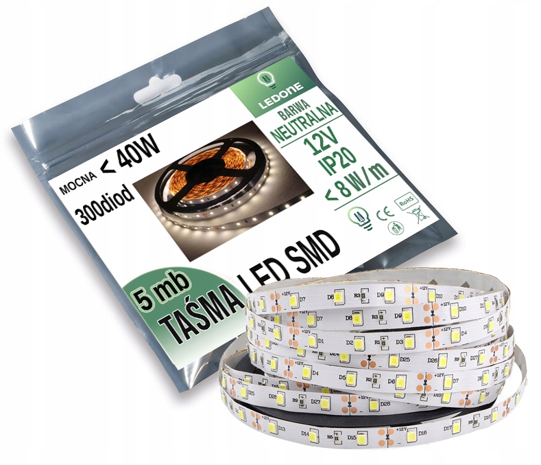 

Mocna 8W/m Taśma Led Premium 2835 300 Nw IP20 5m