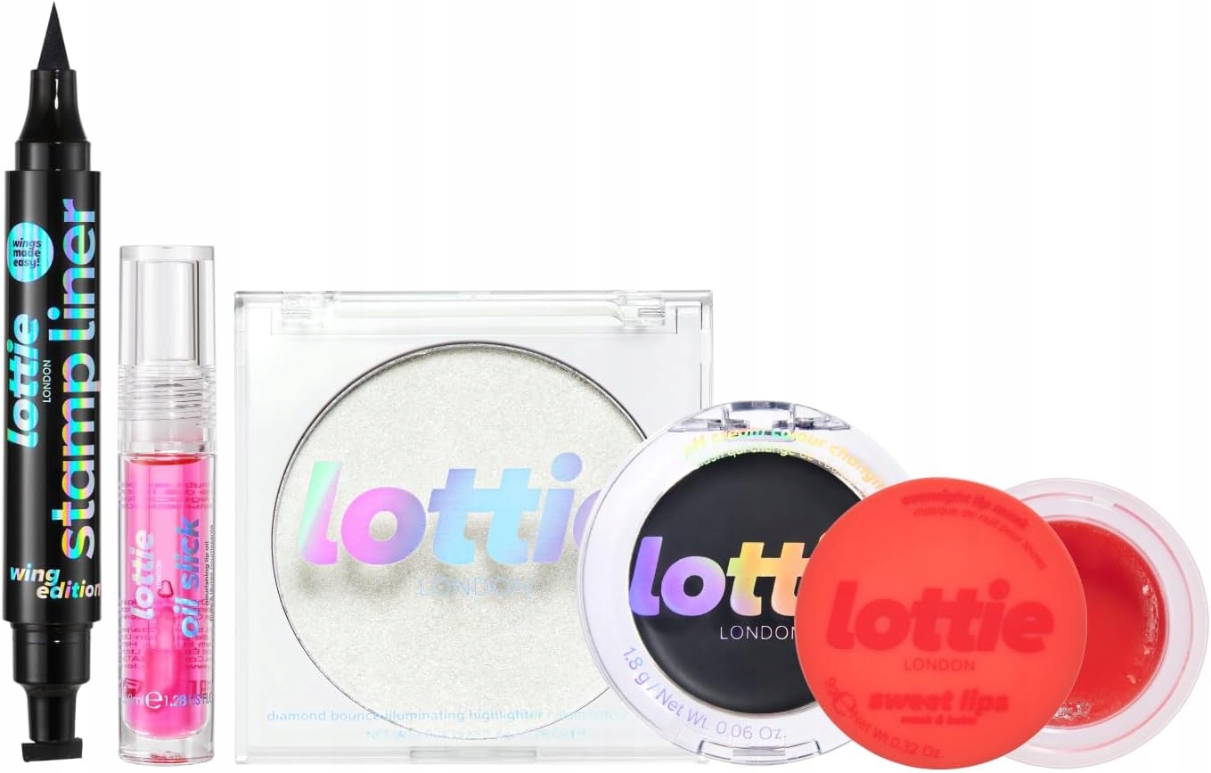 Sada na líčení očních linek s razítkem, rozjasňovač růží, olej na rty