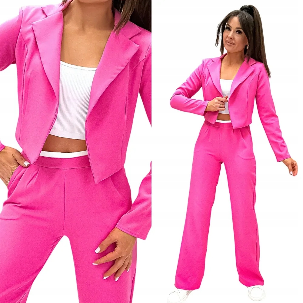 Klasický dámský oblek s krátkým sakem a kalhotami M 38 Fuchsia