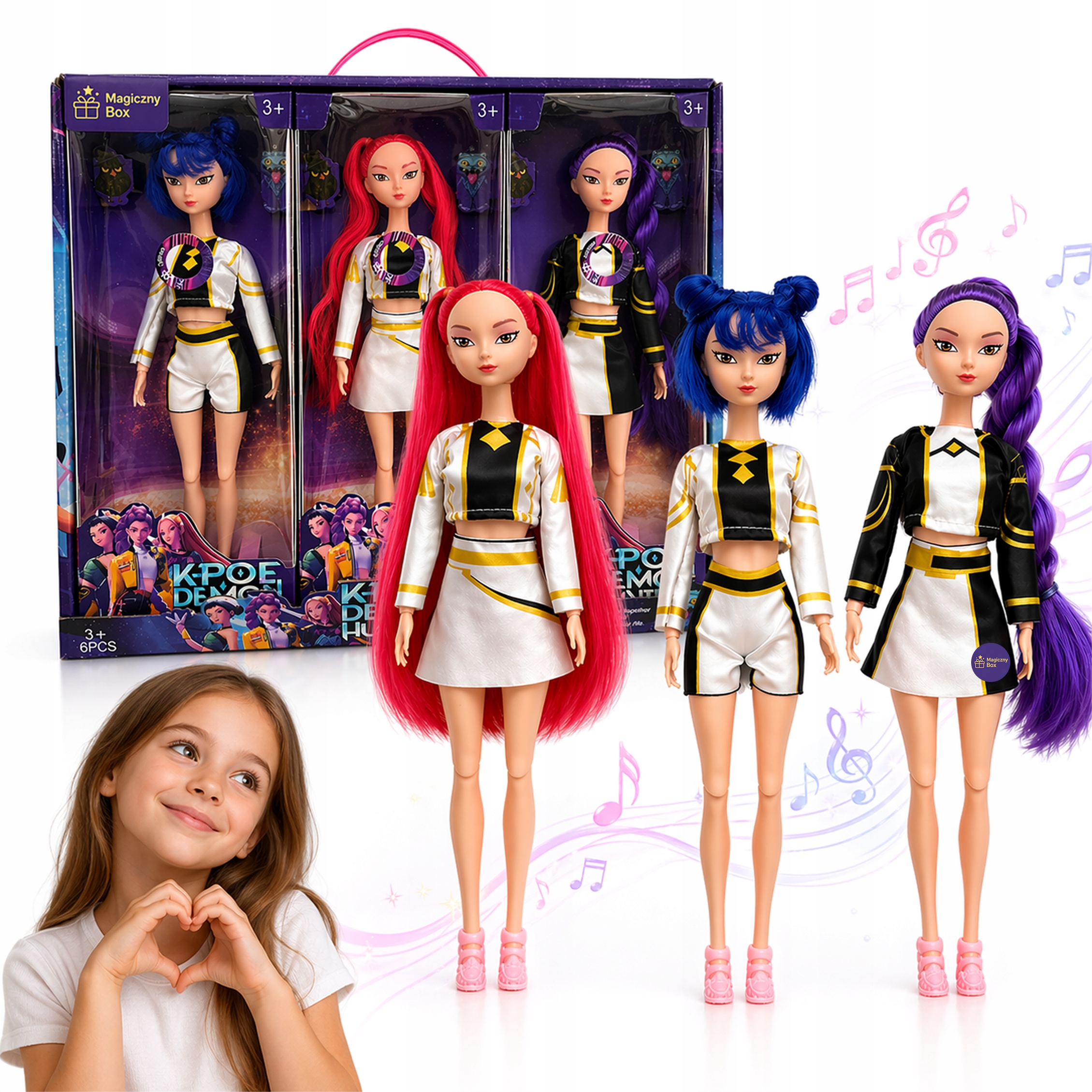 MUZYCZNE LALKI KPOP DEMON HUNTERS HUNTRIX RUMI MIRA ZOEY 30 CM 3w1 ZABAWKI