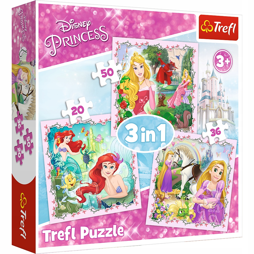 

Puzzle 3W1 Roszpunka Aurora I Arielka Księżniczki