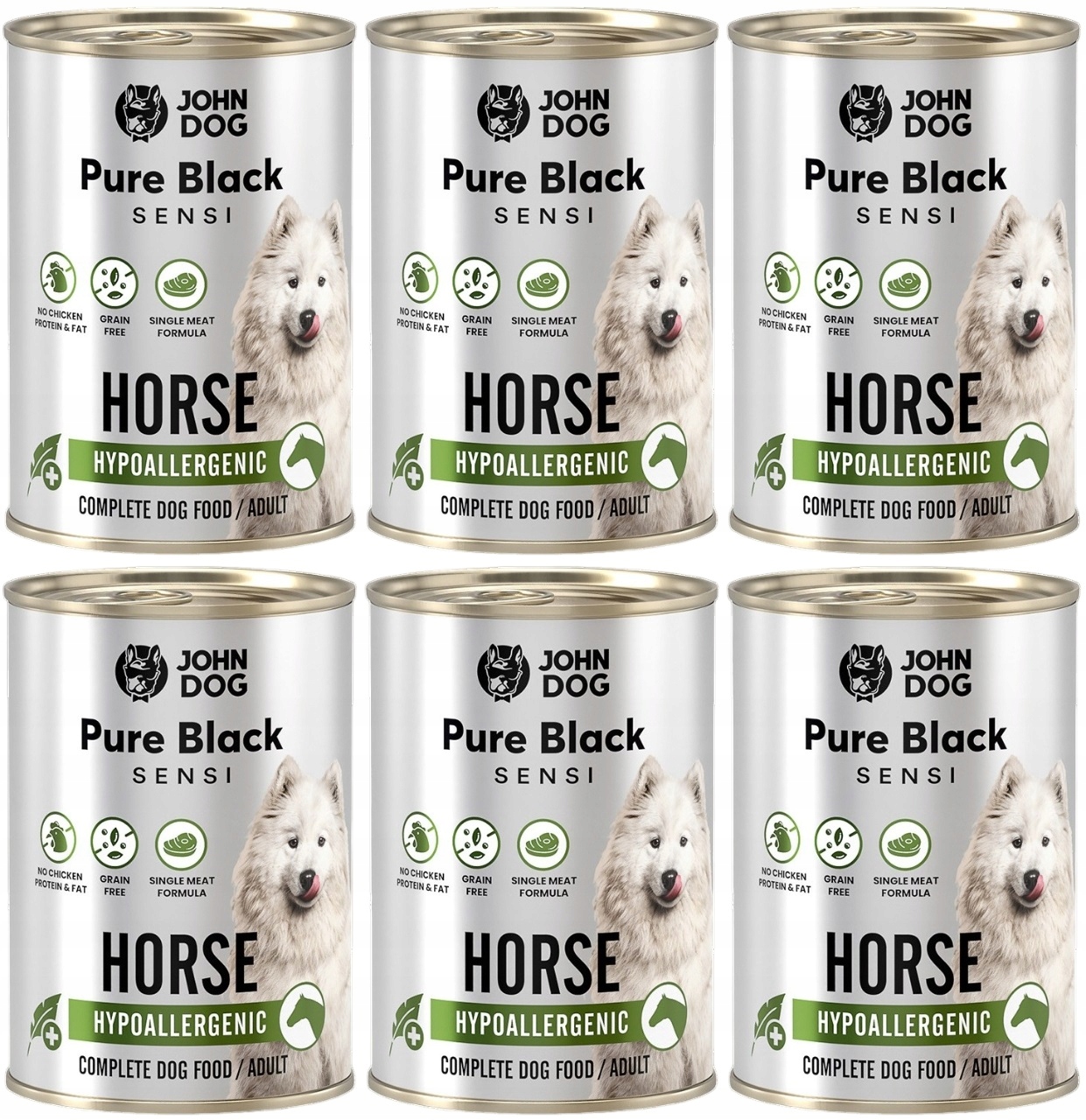Levně John Dog Pure Black Sensi Horse 6 plechovek 400 g