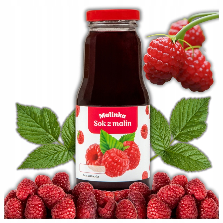 Sok Malinowy 100% Naturalny Nfc Tłoczony na zimno 12 x 300 ml Aromatyczny