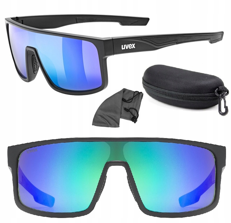 Okulary Uvex Lgl 51 Fashion black mat Szyba mirror green blue S3 +etui