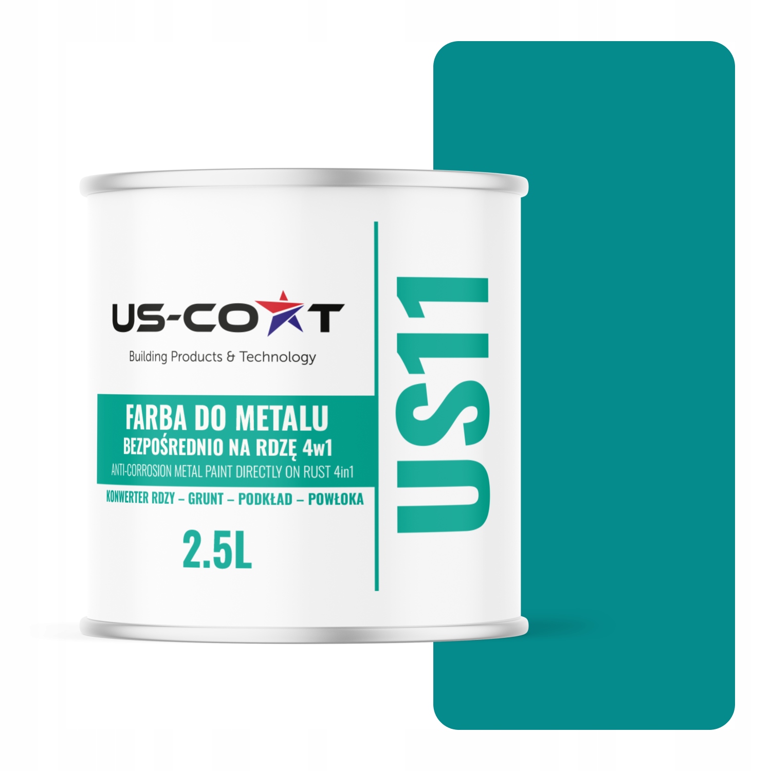 Farba Na Kov Na Hrdzu Pozinkovaná 4v1 Tyrkysová RAL5018 Mat 2,5L