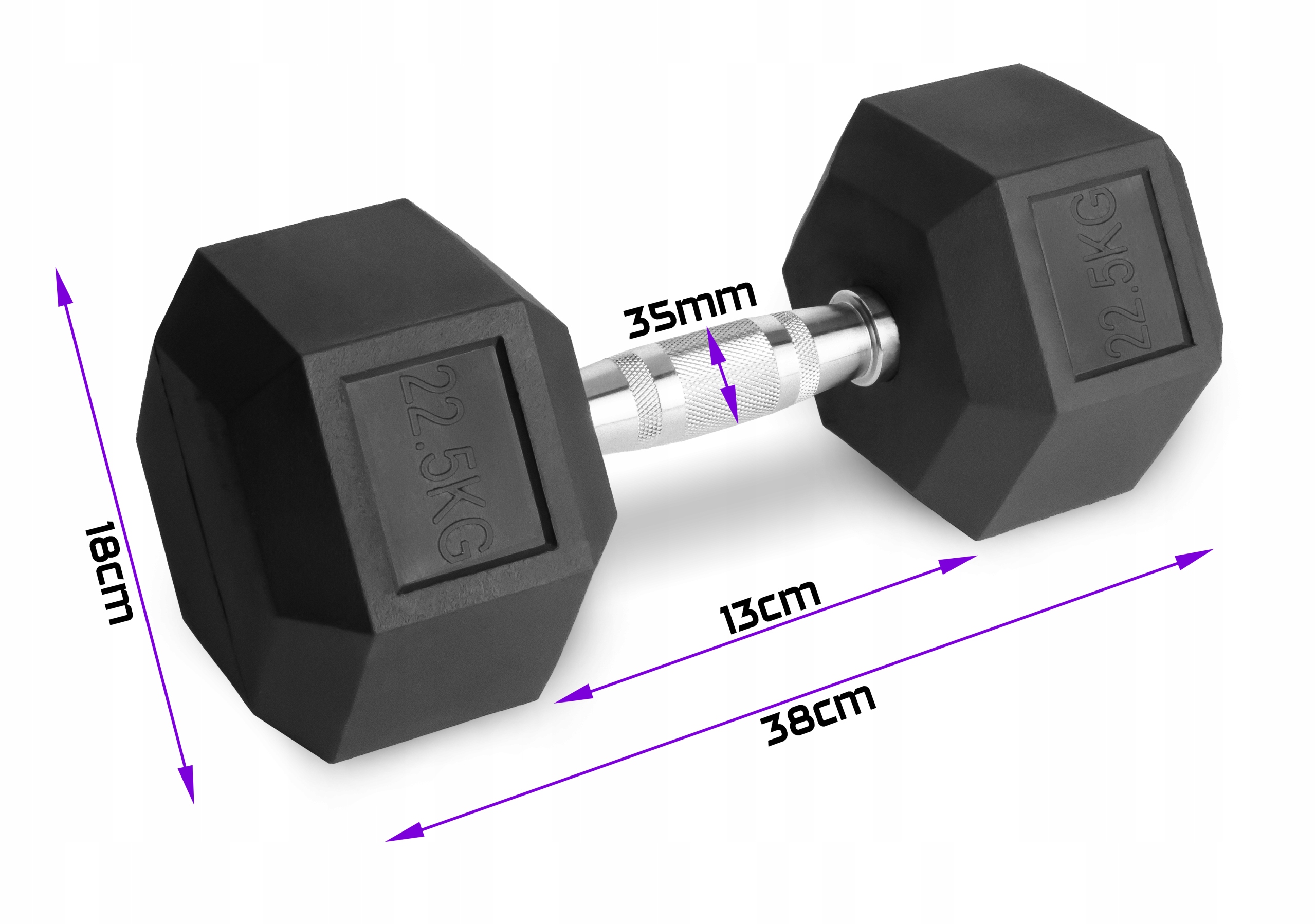 Hantla stała 22,5kg żeliwna gumowana 22,5kg HEX do treningu SOLIDNA Model Hex Pro