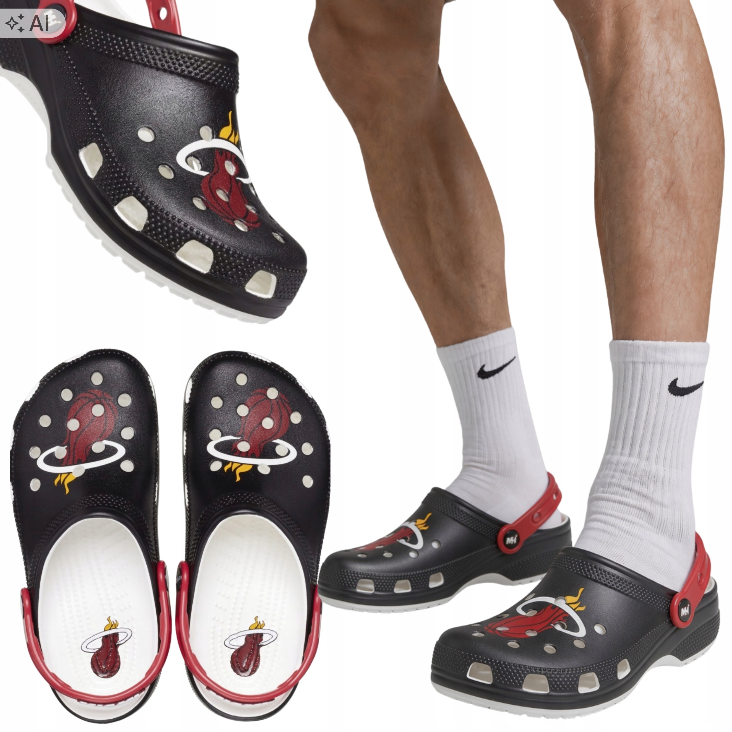 Pánské Pantofle Sportovní Gumové Bazénové Pantofle Crocs Classsic Nba Miami Heats 42-43