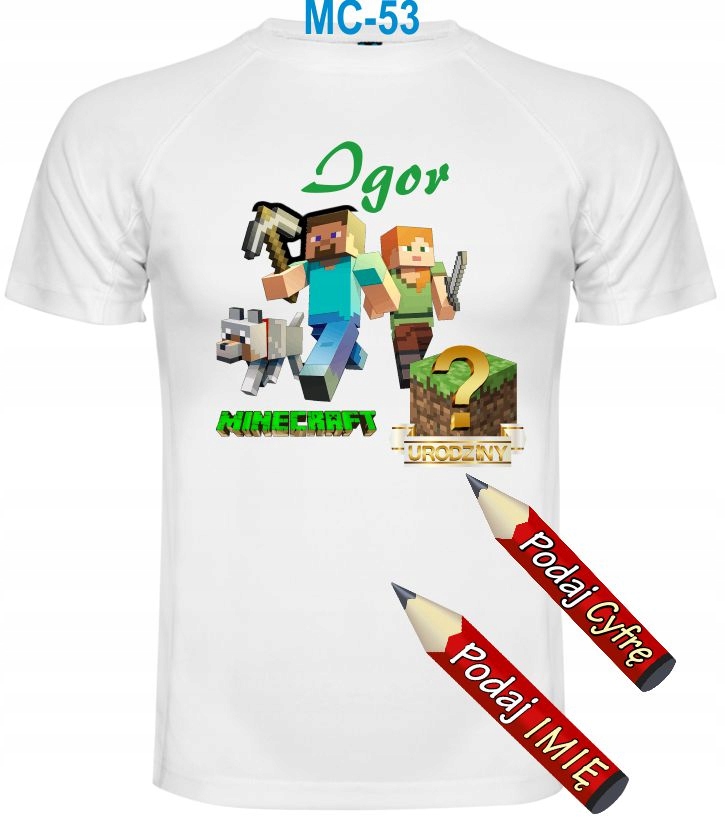 

Koszulka Urodziny Minecraft imię Cyfra 122-128 cm