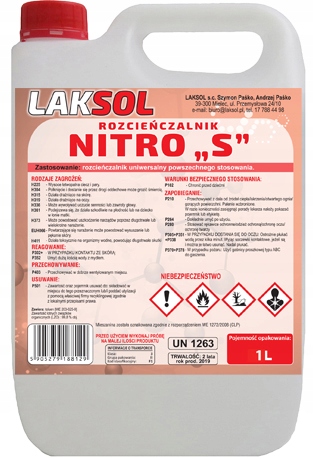 ROZCIEŃCZALNIK NITRO RC-01 1L LAKSOL Numer katalogowy producenta do farb i lakierów 1l