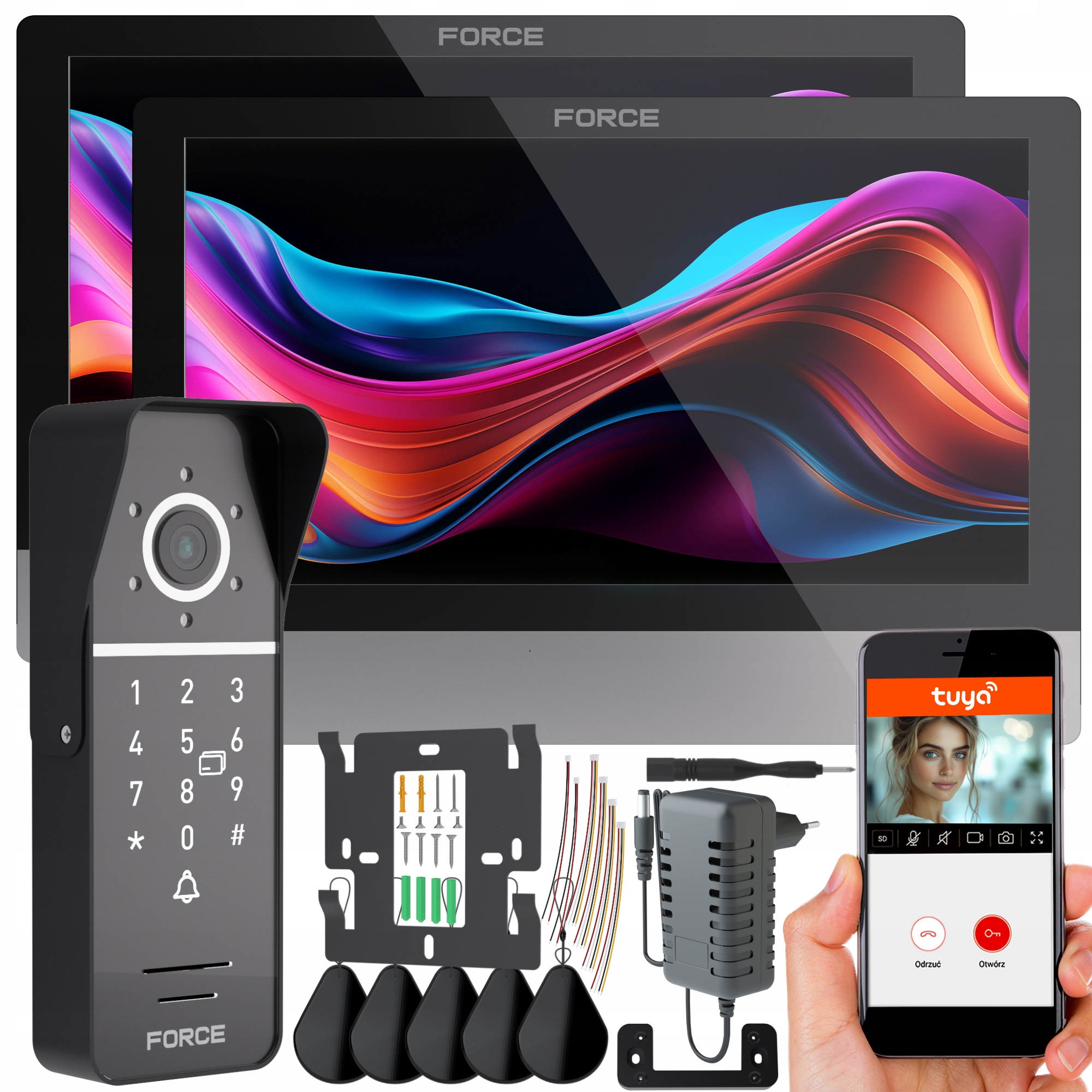 Videovrátnik Force Myway 2X Monitor 10" Čierny WiFi Tuya Kľúčenky