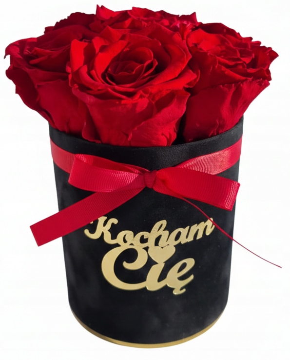 Černý květinový box Velur přírodní Věčné Růže Dárek Valentýn Zásnuby