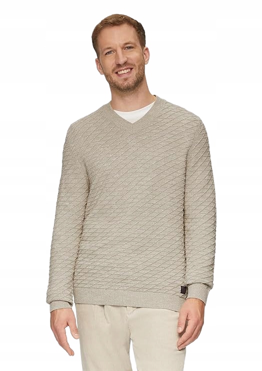 S.oliver Béžový Pánský Svetr S Výstřihem Do V A Vzorem S Jpa