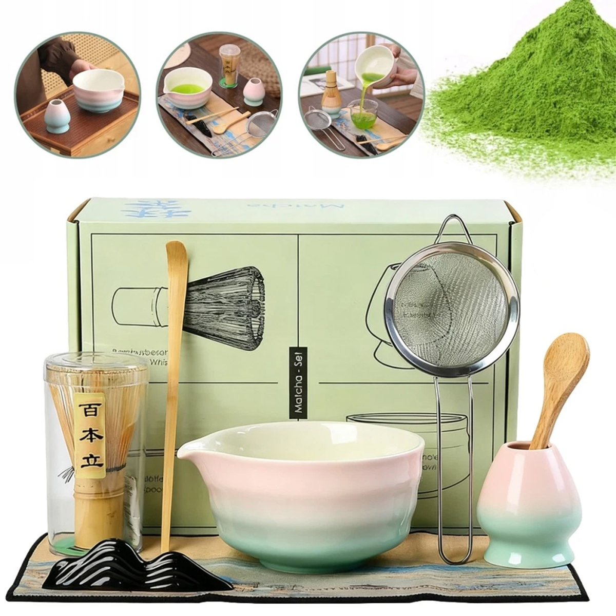 8X Bambusowy Zestaw Prezentowy Do Herbaty Matchy Chashaku Trzepaczka Łyżka