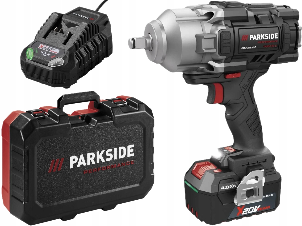 Parkside aku klucz udarowy 1/2"1356Nm z aku 4Ah i ładowarką 4,5A/120W Passp