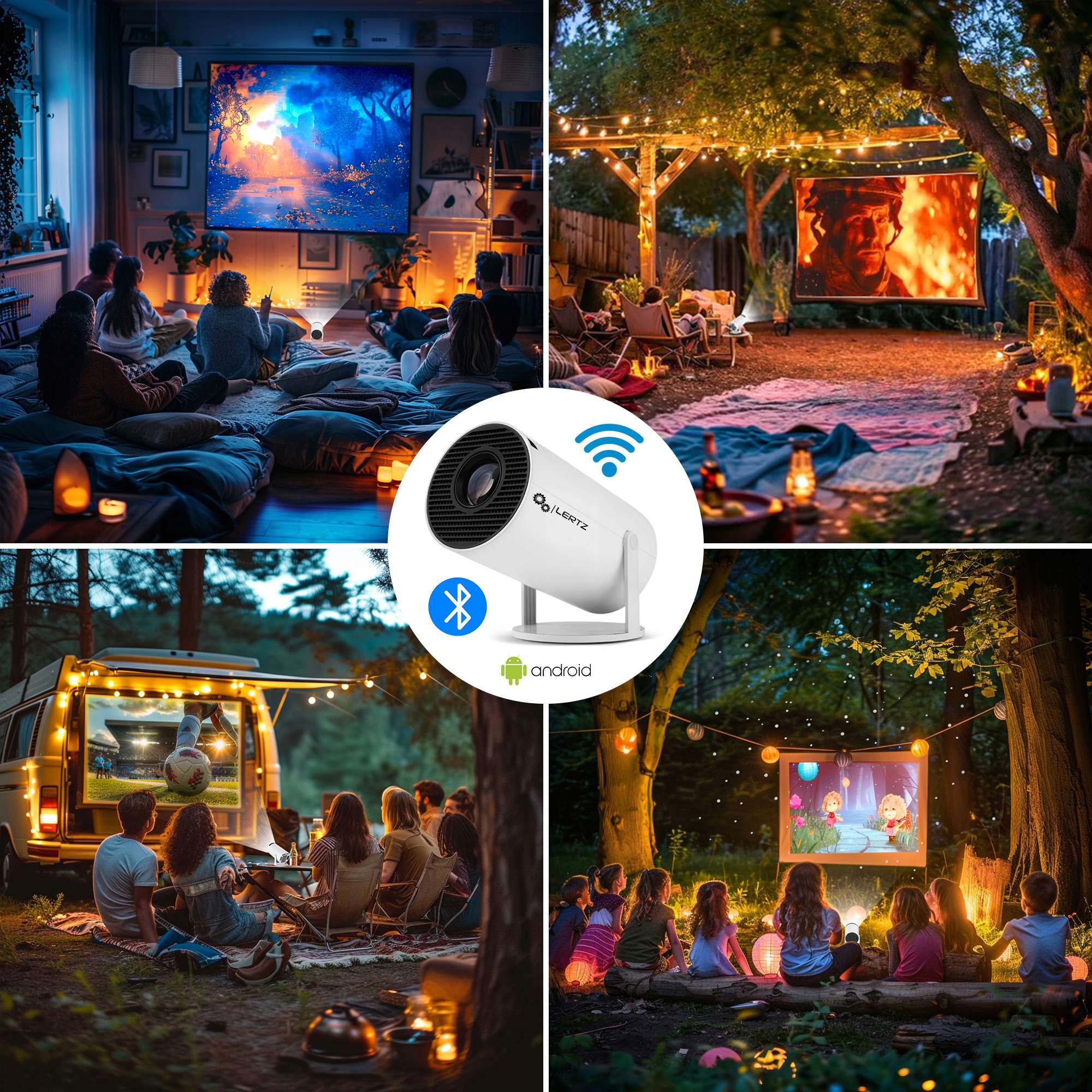 RZUTNIK PROJEKTOR ANDROID TV WIFI FULL HD PRZENOŚNY SMART GŁOŚNIK OSTROŚĆ + Stan opakowania oryginalne