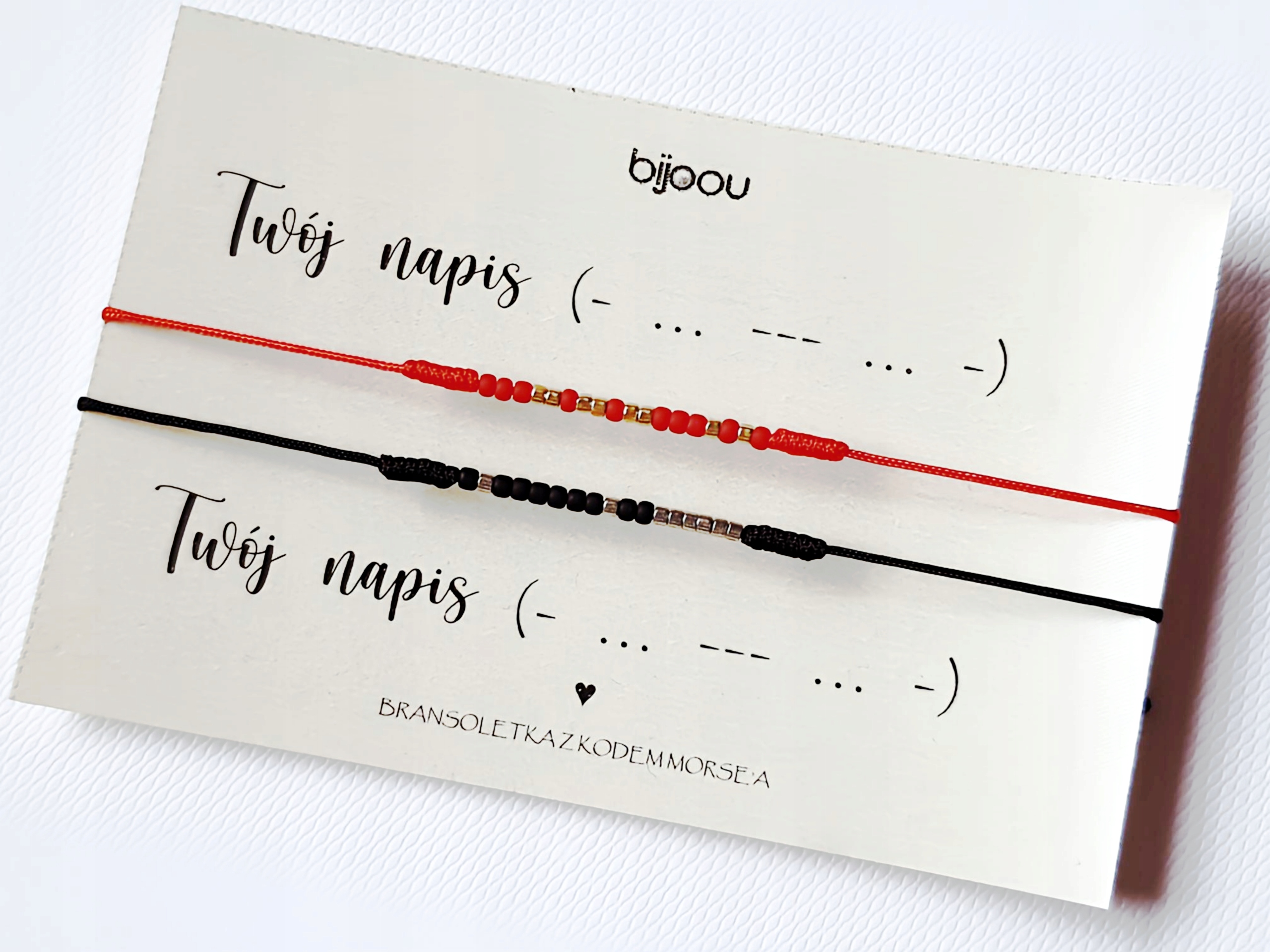 

Zestaw bransoletek sznurek kod Morsa Twój Napis