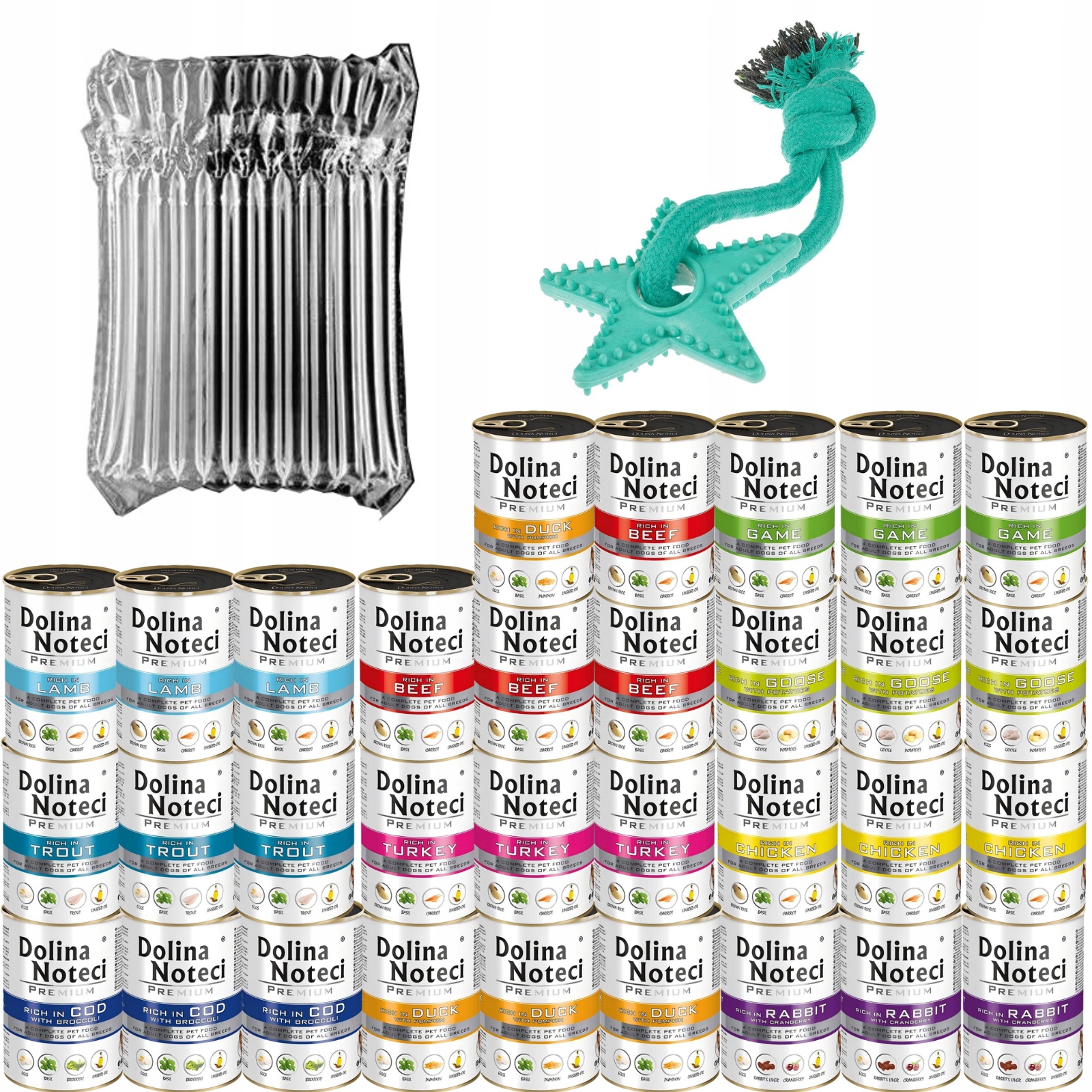 Dolina Noteci 32×400g Premium pro psa – exkluzivní sada 10 příchutí s hračkou