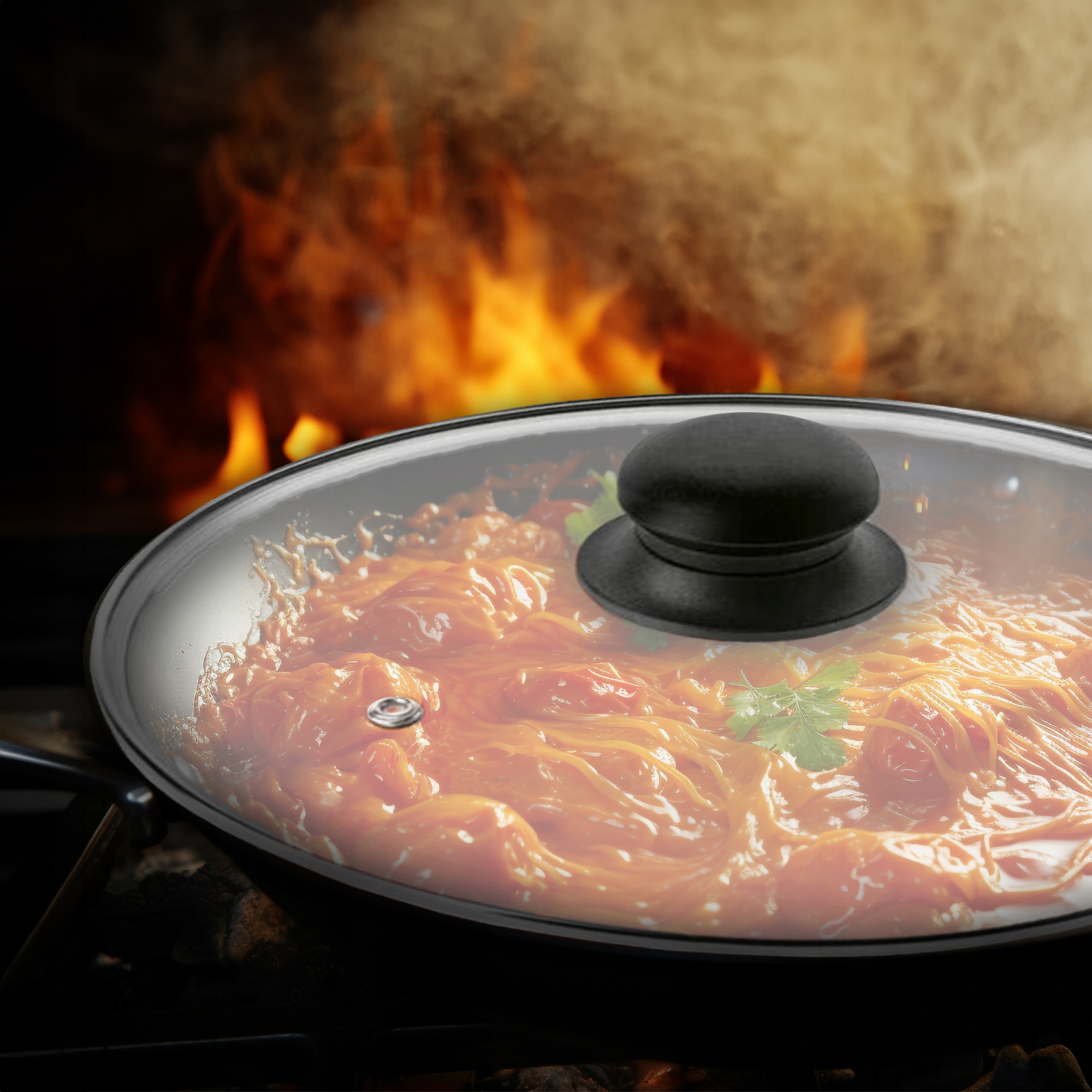 SZKLANA POKRYWKA DO GARNKA PATELNI RONDLI 26 CM Z DZIURKĄ UNIWERSALNA Kod producenta POKRYWA ŻAROODPORNA DO GARNKÓW Z GAŁKĄ