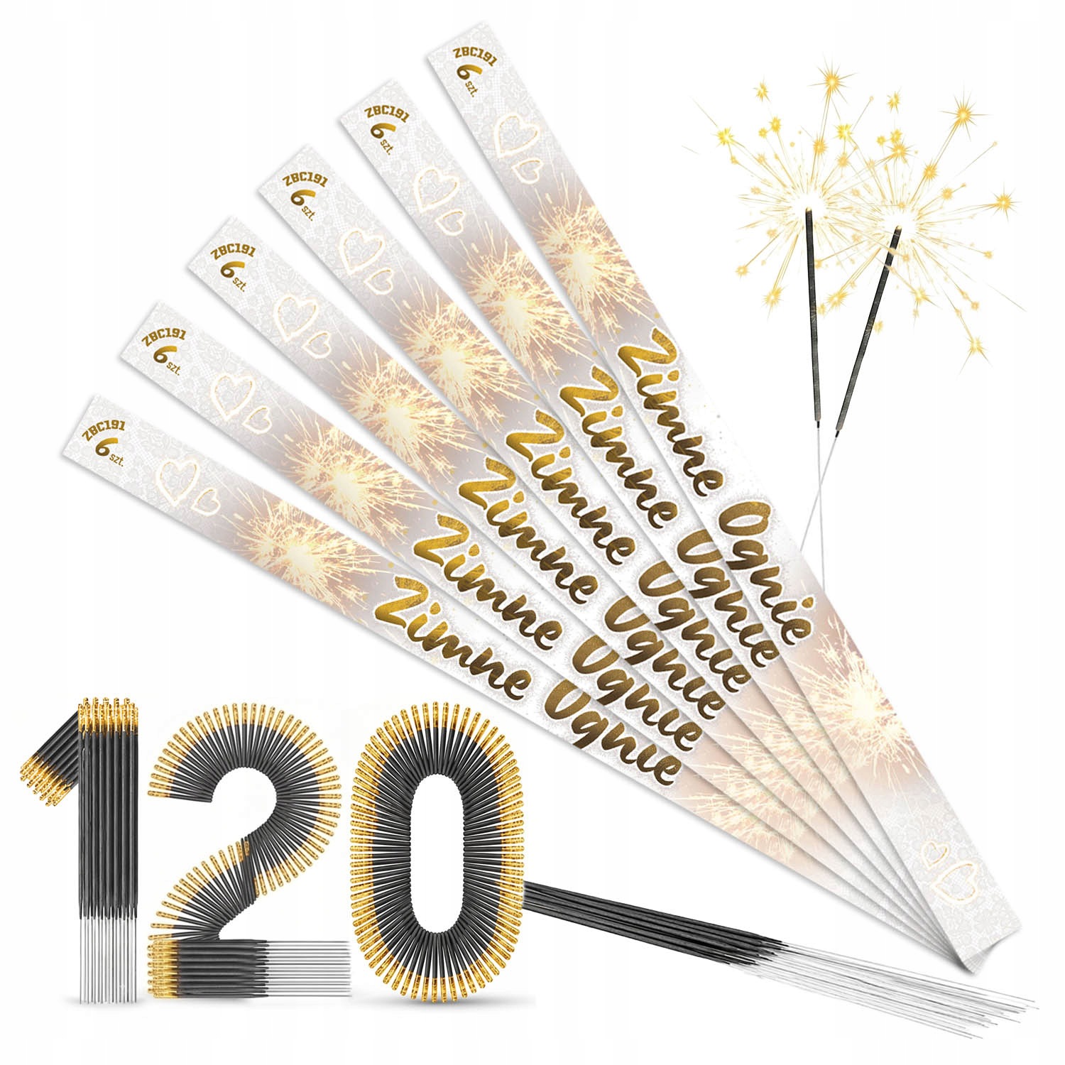Zimne Ognie Długie 70cm na Wesele Ślubne Atrakcje Party 120szt 150s Grube