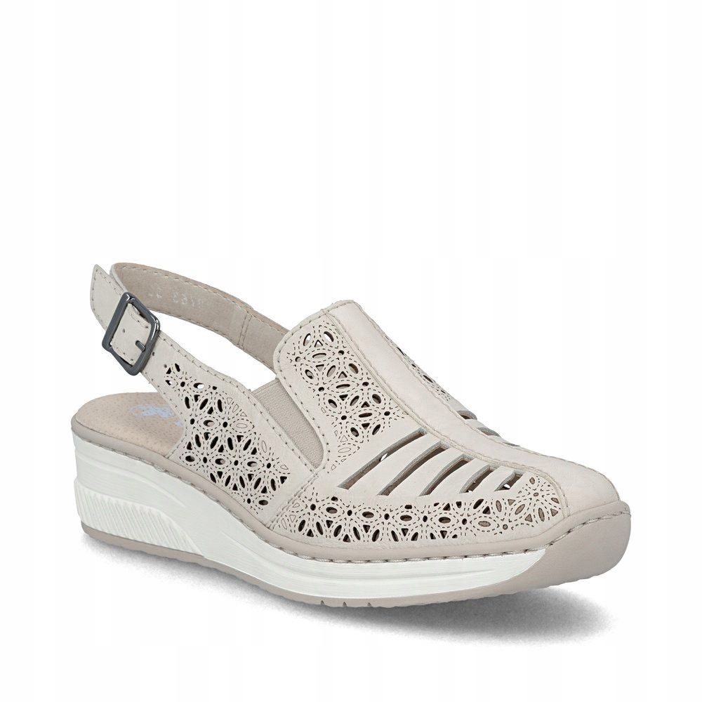 Rieker sandały Skórzane wsuwane na koturnie Kryte palce Jasny Beż