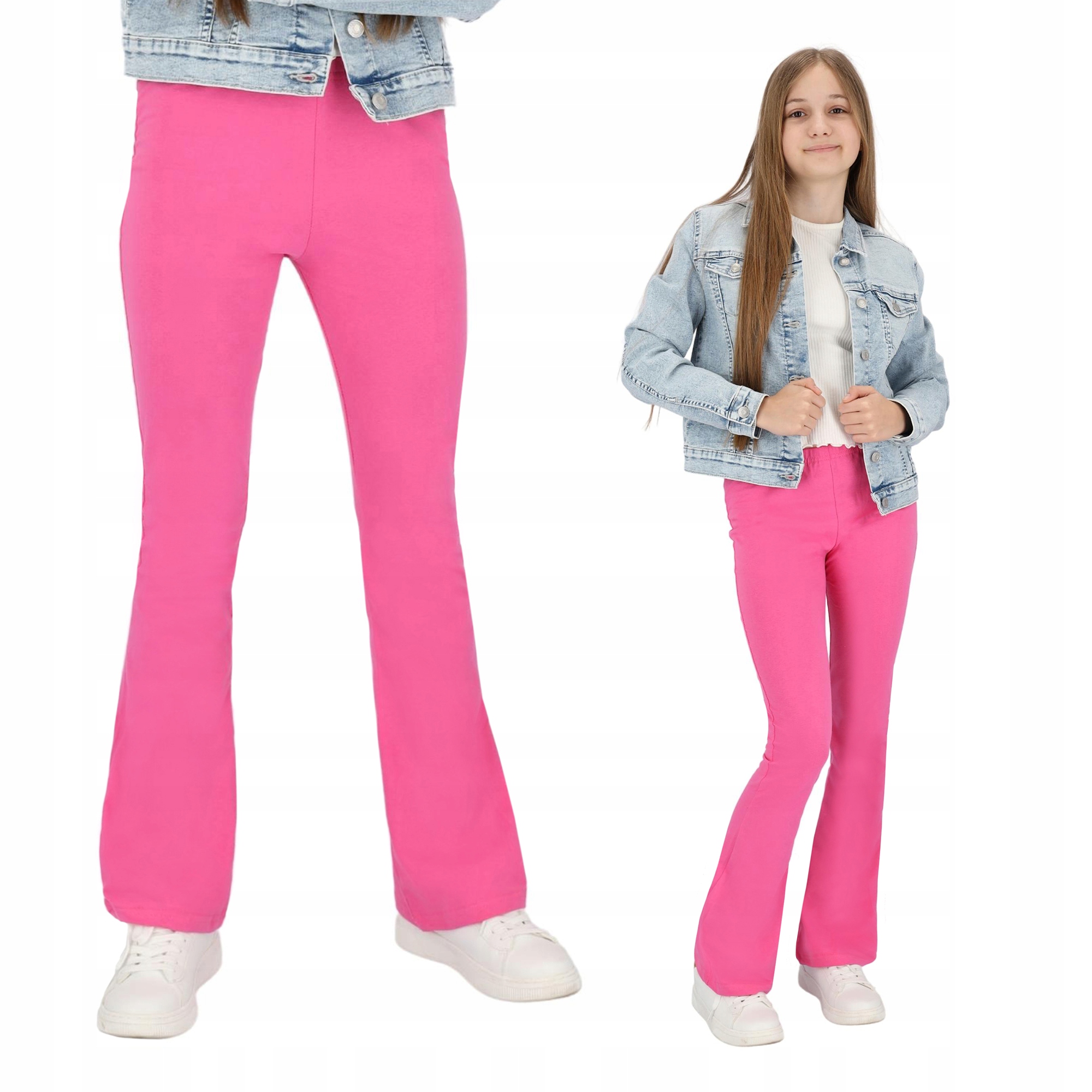 DZIECIĘCE DZWONY LEGGINSY BAWEŁNIANE JASNY RÓŻ 134