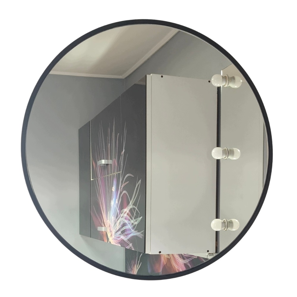 R-al Glass Zrcadlo kulaté v černém rámu z Mdf, slícovaný rám, Ø50 cm