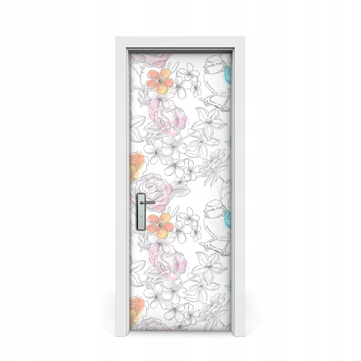 

Naklejka na drzwi okleina Ptaki i kwiaty 75x205