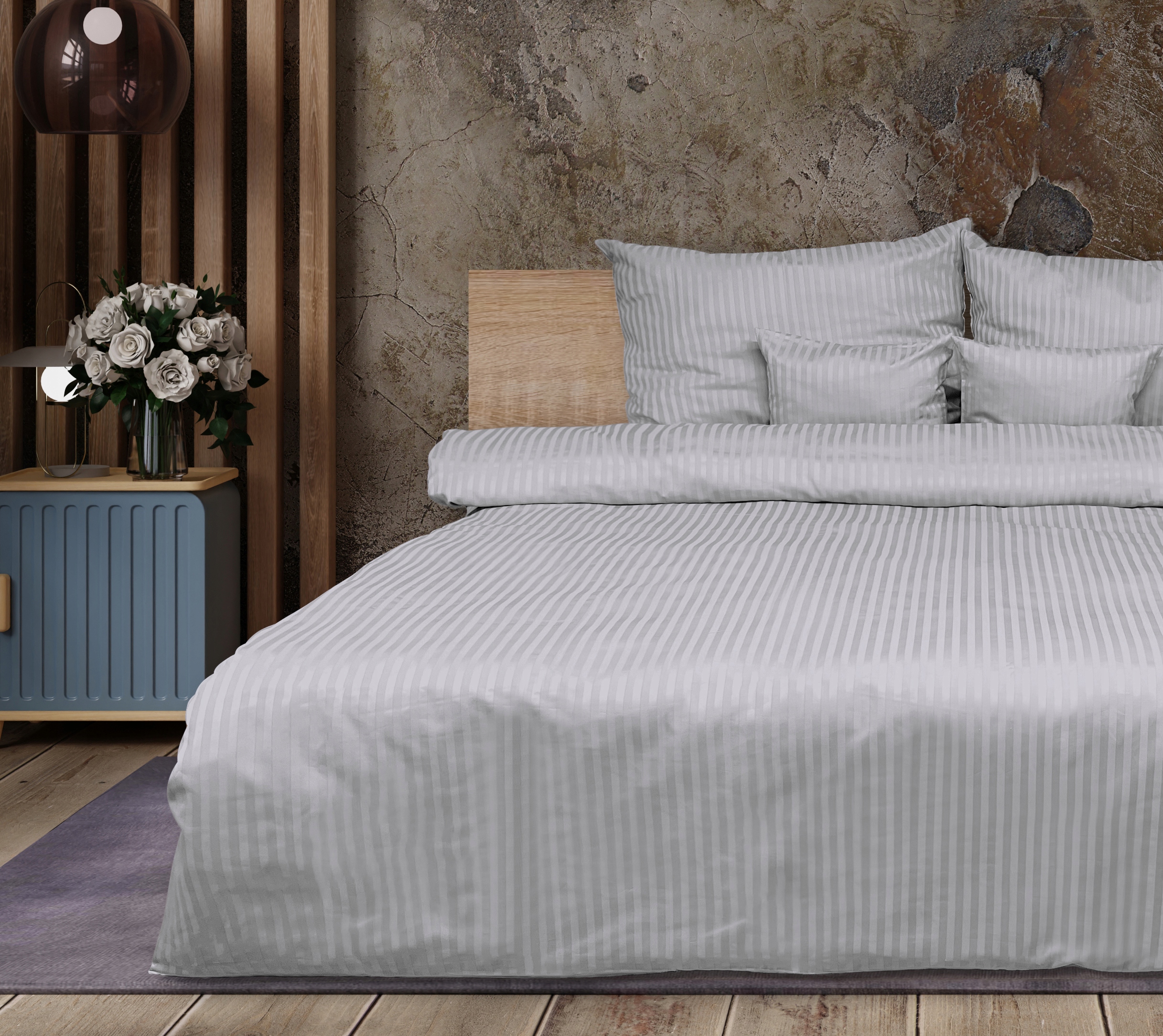 Posteľná Bielizeň z Adamašky sivá, pruhovaná1 cm 220x200 +2x70x80 čistá bavlna Matex