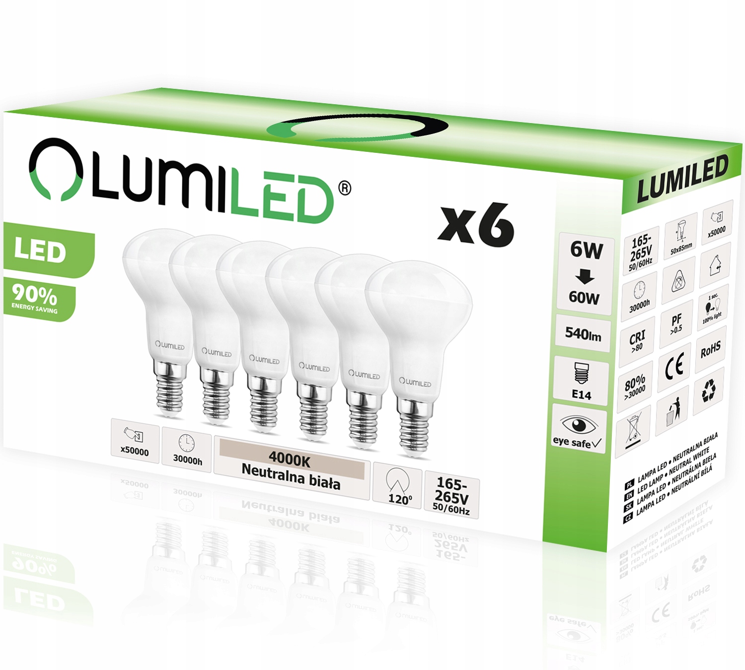 

6x Żarówka Led E14 6W 60W R50 4000K 120' Lumiled