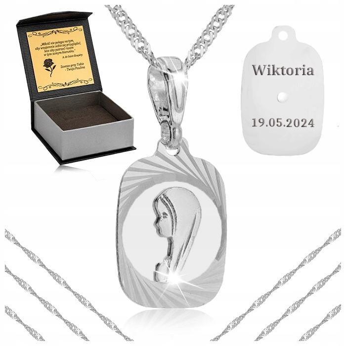 Stříbrný Řetízek Singapur Medailon Ryzost 925 Matka Boží Fatimská Gravírování