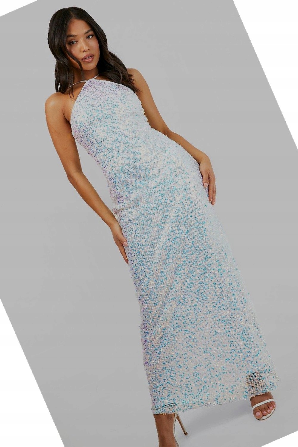 Šaty Halter Boohoo Maxi Přiléhavá Flitrová Bílá XL 42