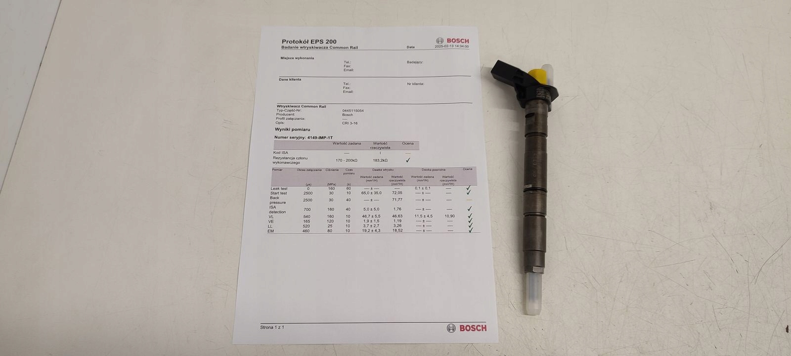 injector sprawdzony wydruk 0445115054 059130277AJ
