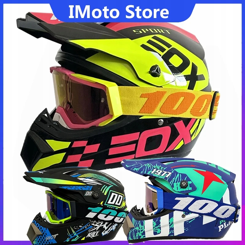 KASK MOTOCYKLOWY DZIECIĘCY ENDURO QUADA Z GOGLAMI -, M Stan opakowania oryginalne