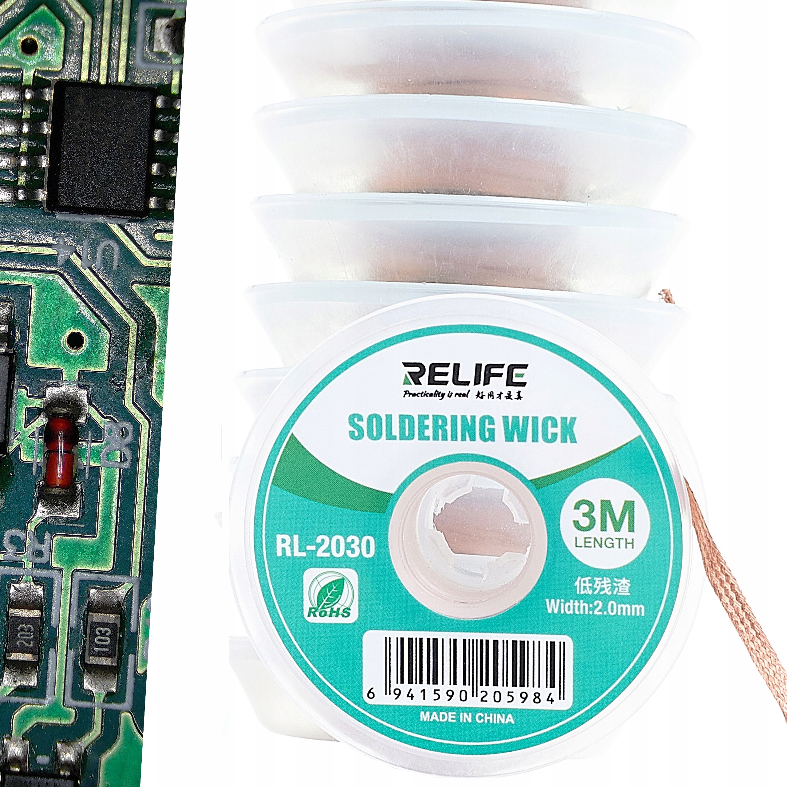 ПАЯЛЬНАЯ ОПЛЕТКА 2 ММ ДЛЯ ОЛОВЯННОЙ ЛЕНТЫ RELIFE ДЛИНОЙ 3 М RL-203
