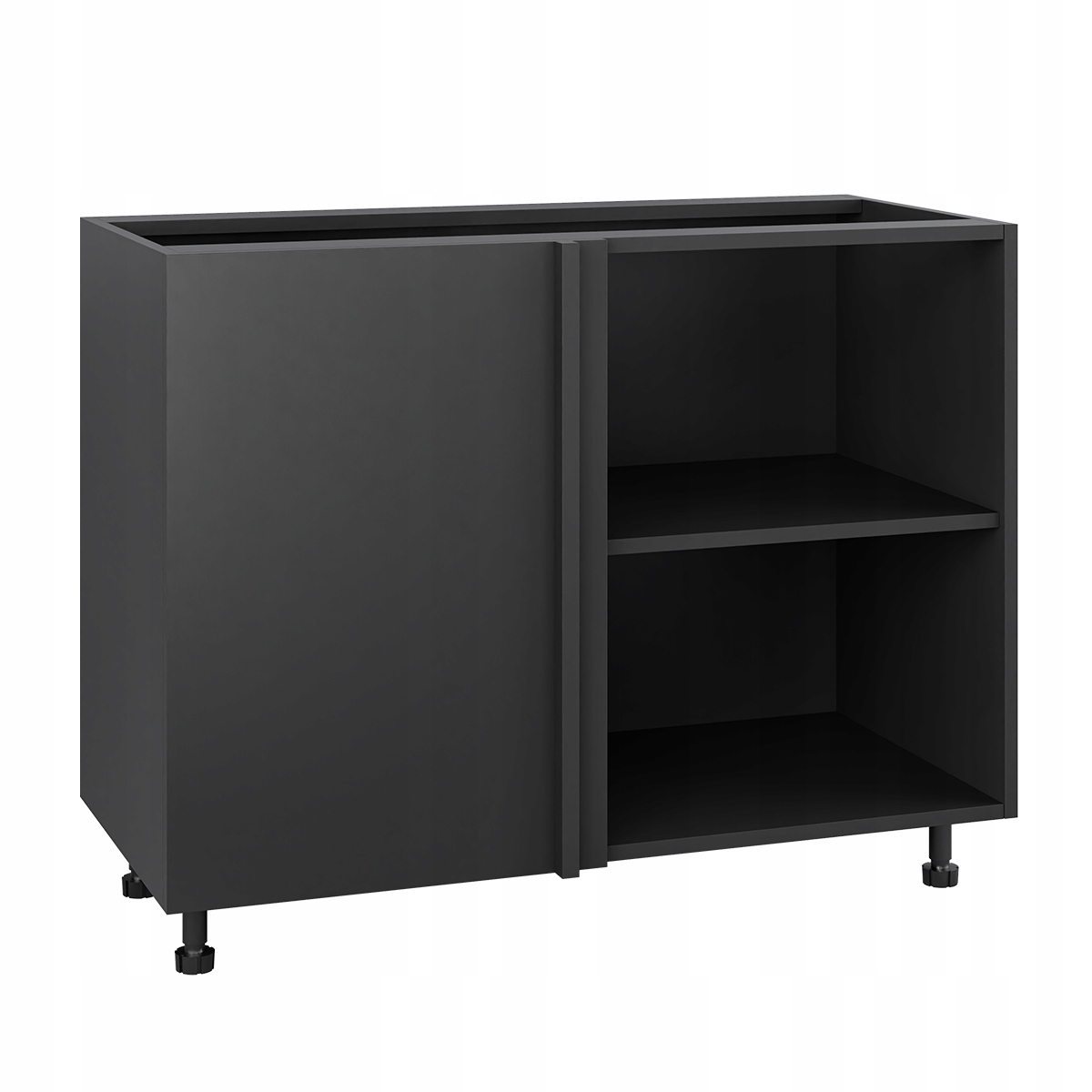 Černá dolní rohová kuchyňská skříňka 105/82 s příslušenstvím