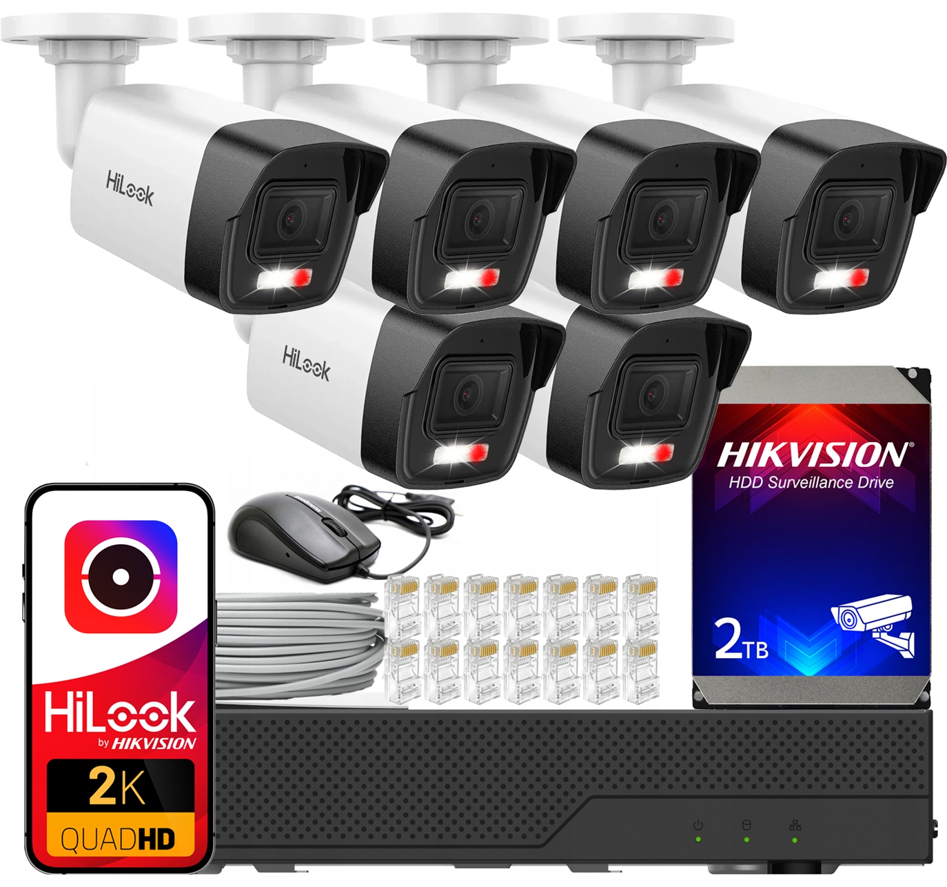 Monitorovací Set Hikvision Hilook 4MPX 6 Kamer Ip PoE Vonkajšie Hdd 2TB