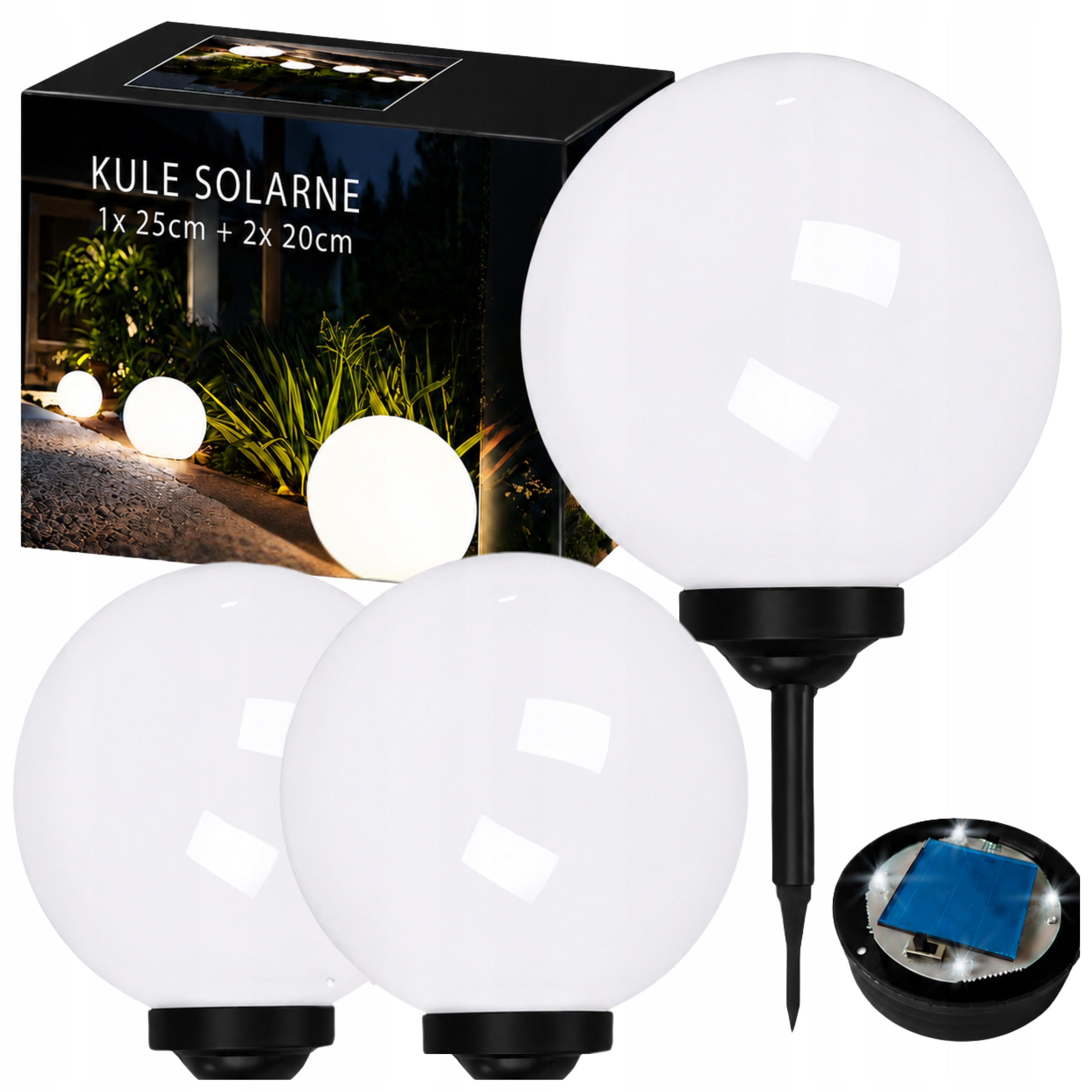 Lampy solarne ogrodowe Kula Duża Zestaw 3 lampa solarna duże kule 25/20/20
